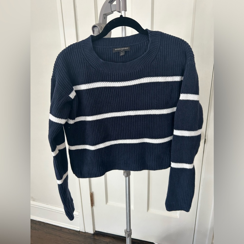 Cropped navy and white striped sweater